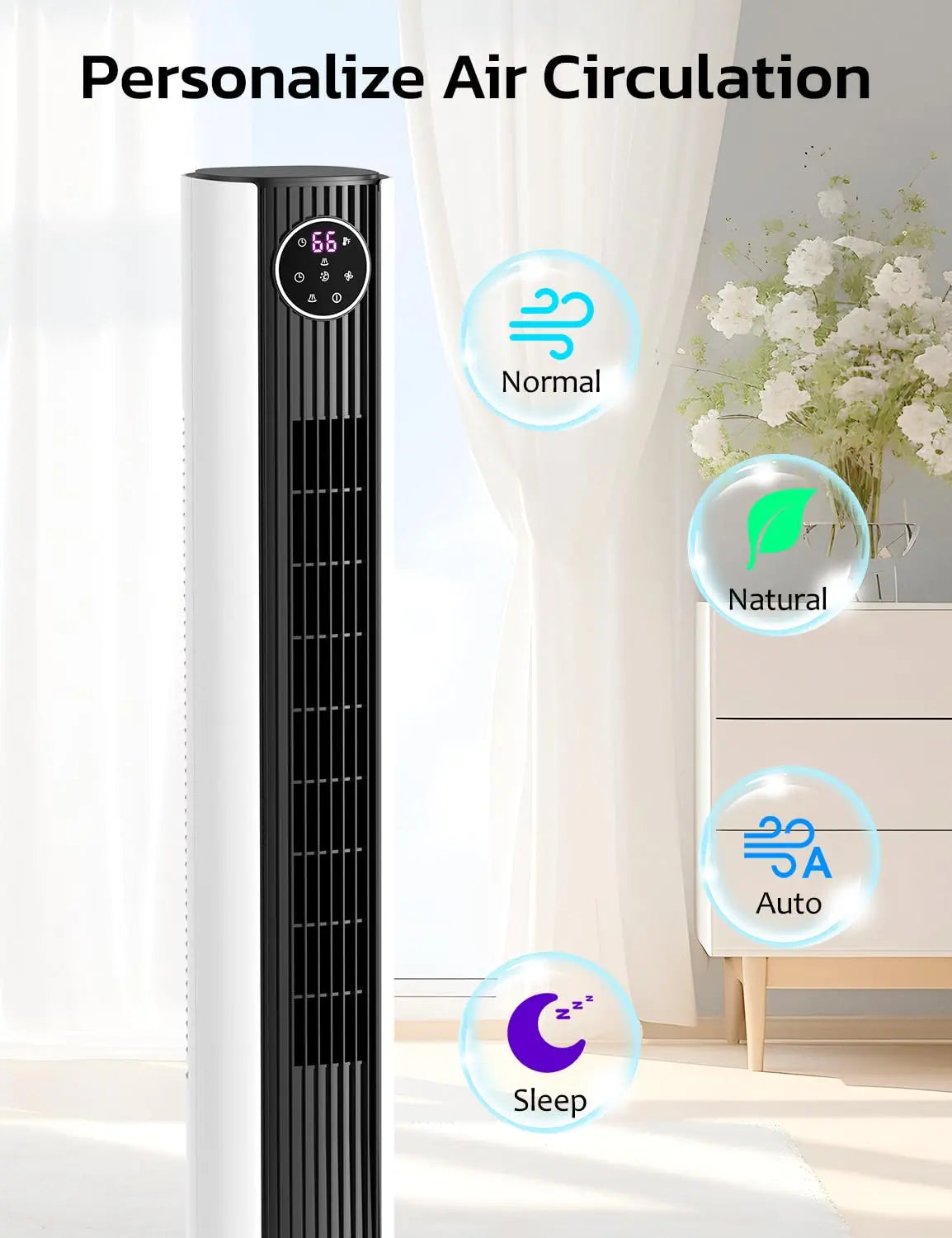 37” Oscillating Tower Fan with Remote  Powerful Cooling. Quiet Comfort. Smart Control.