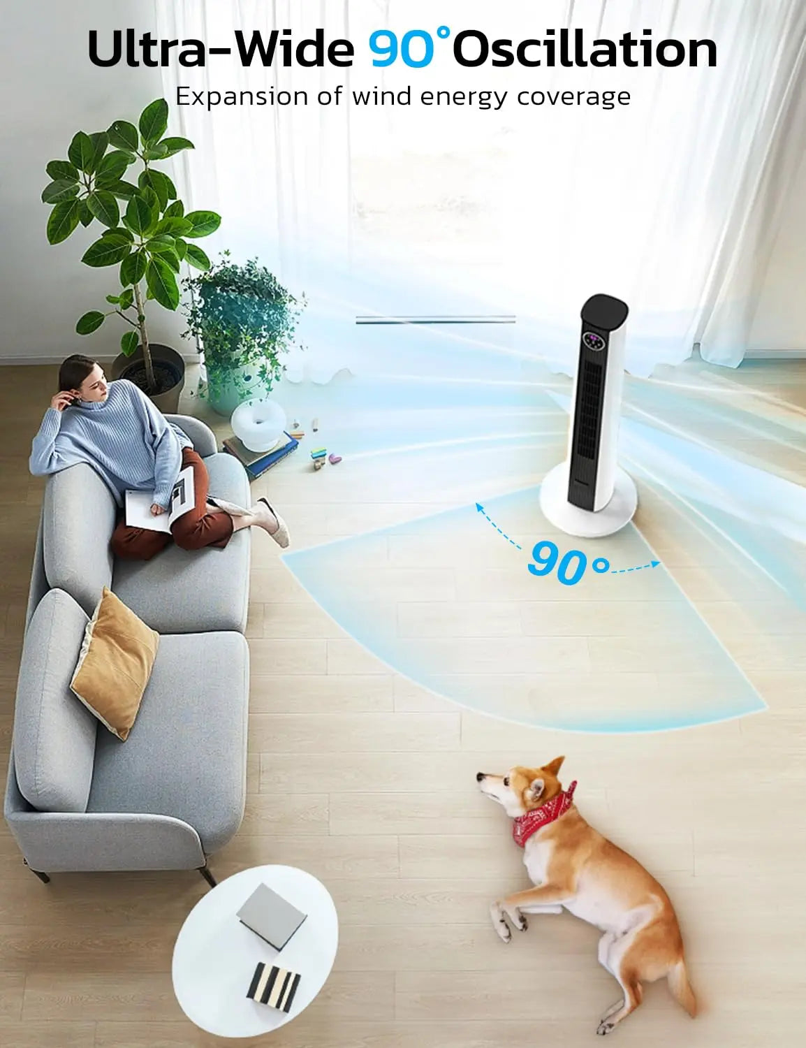 37” Oscillating Tower Fan with Remote  Powerful Cooling. Quiet Comfort. Smart Control.