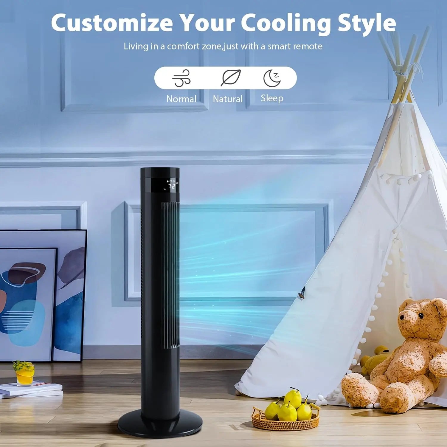 Tower Fan — a sleek, space-saving solution designed to improve air circulation in your home or office.