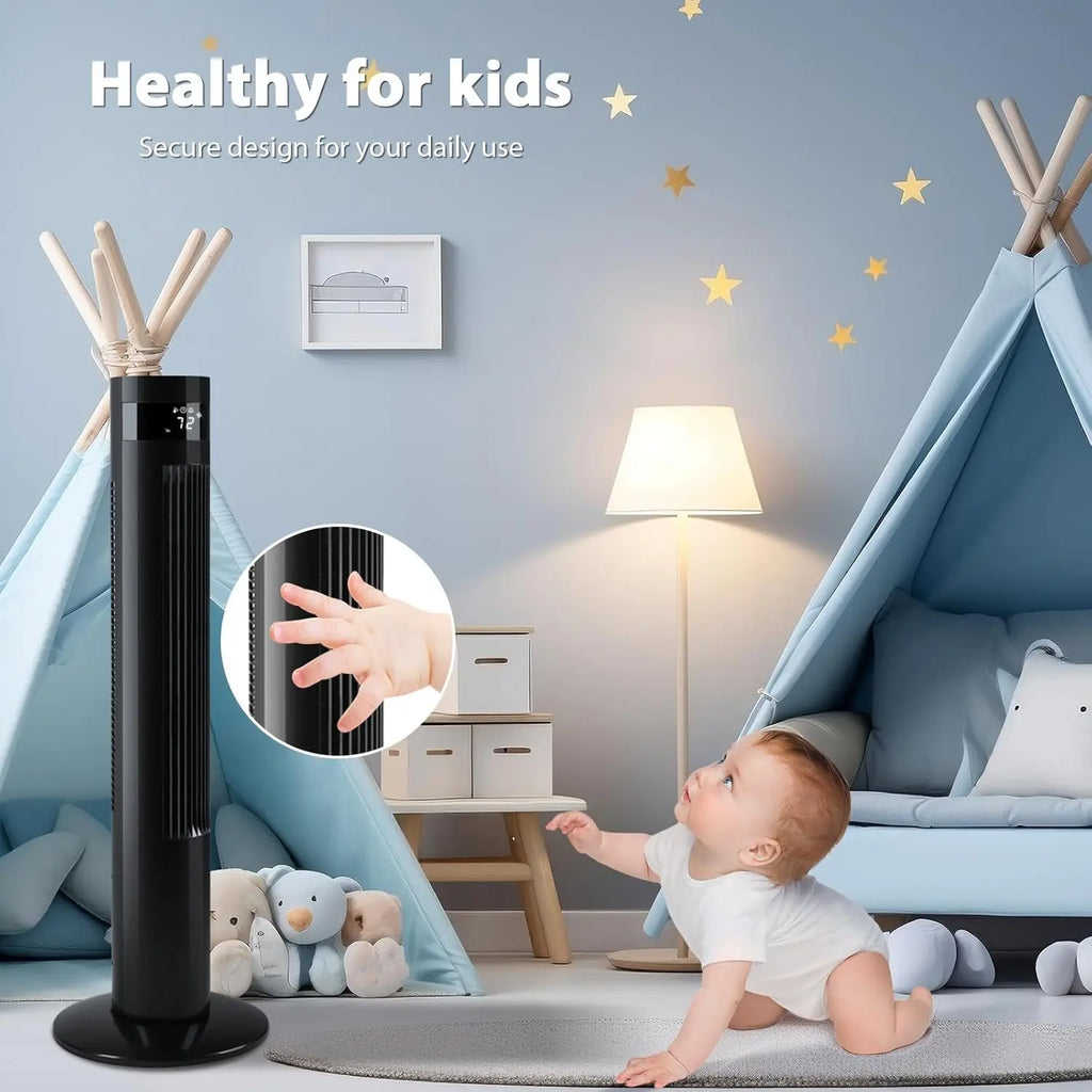 Tower Fan — a sleek, space-saving solution designed to improve air circulation in your home or office.