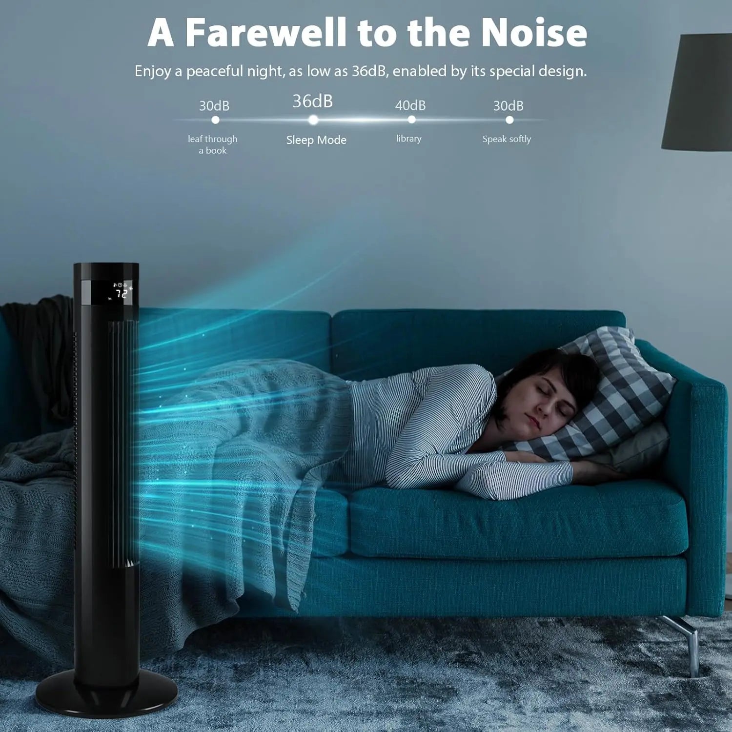 Tower Fan — a sleek, space-saving solution designed to improve air circulation in your home or office.
